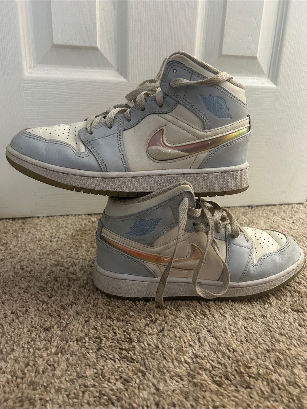 Kids Metallic Swoosh High-Top NIKE Sneakers in Light blue and White